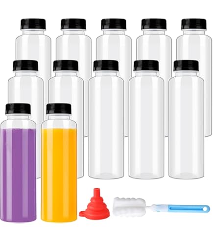 Amazon.com: 專業級空瓶16 盎司(約479.1 毫升)塑膠果汁瓶附黑色
