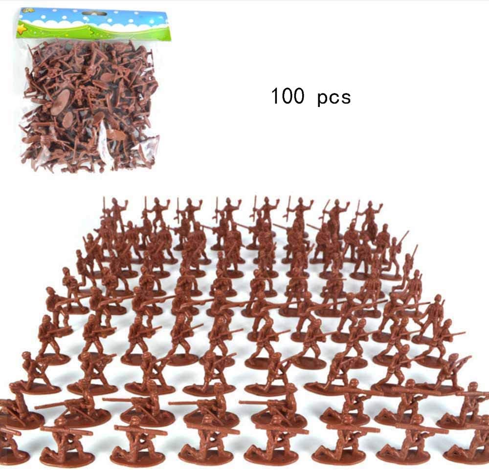 Elebox 100 Pcs Army Soldier Model Set Mini Static Plastic Model Toy 12 Kind Soldier Action Figures Simulation War Scene Toys for Kids Gifts (Red)