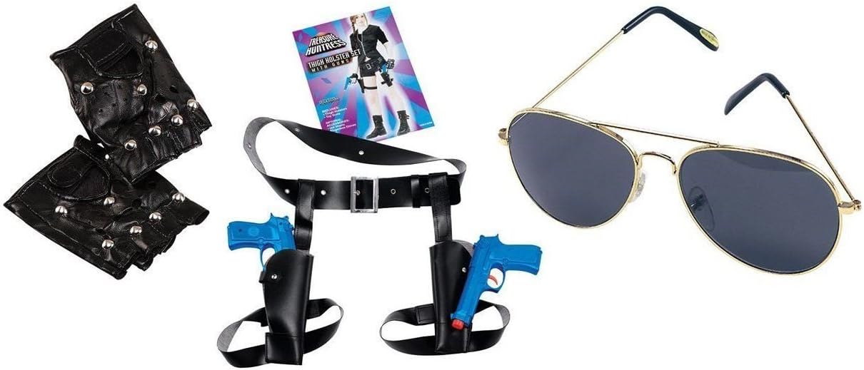 seemeinthat Lara Croft Tomb Raider Style Twin Guns Holster Gloves and Glasses Fancy Dress
