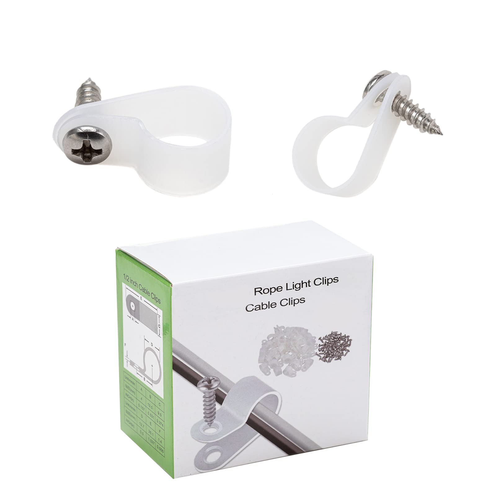 100 Pack 1/2 inch Rope Light Clips, P-Style Rope