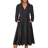 ANRABESS Women's Long Lantern Sleeve Floral Midi Dresses 2026 Spring V Neck Casual Flowy A-line Tiered Boho Vacation Dress