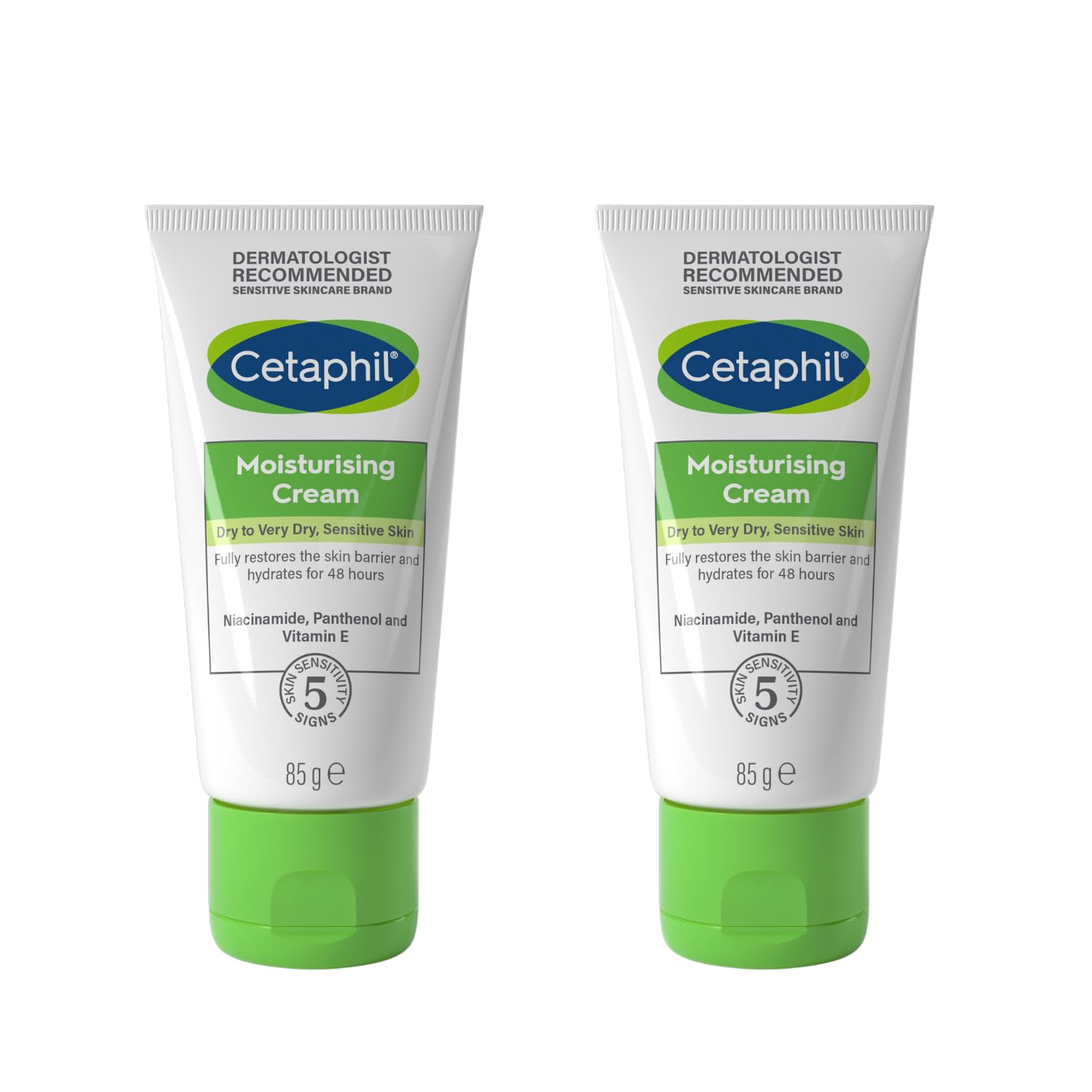Cetaphil Moisturising Cream for Face, Hand & Body, Travel size, Moisturiser for Dry and Sensitive Skin, 85g, With Niacinamide & Vitamin E (Pack of 2)