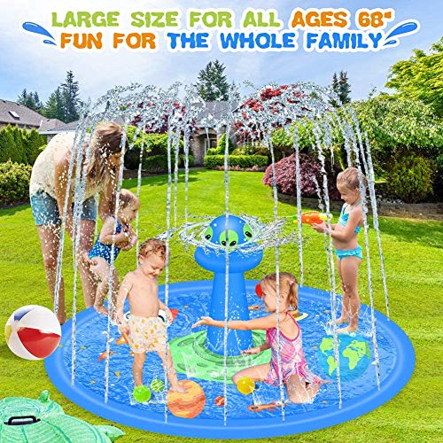 LUKAT Sprinkler for Kids, 68'' UFO Inflatable Splash Pad with Rotating