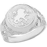 Astrology Jewelry Solid 10k White Gold Leo Zodiac Sign Band Nugget Men's Ring