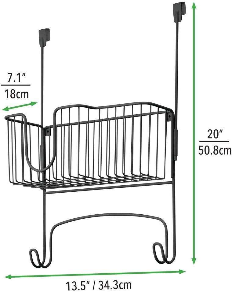 mDesign Metal Over Door Ironing Board Holder with Large Storage Basket - Holds Iron, Board, Spray Bottles, Starch, Fabric Refresher - for Laundry, Utility Room, Garage - Matte Black: Home & Kitchen