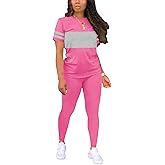 Hakubeby Two Piece Sets for Women Summer Short Sleeve Striped Crewneck Slim Fit Active Casual Sweatsuits