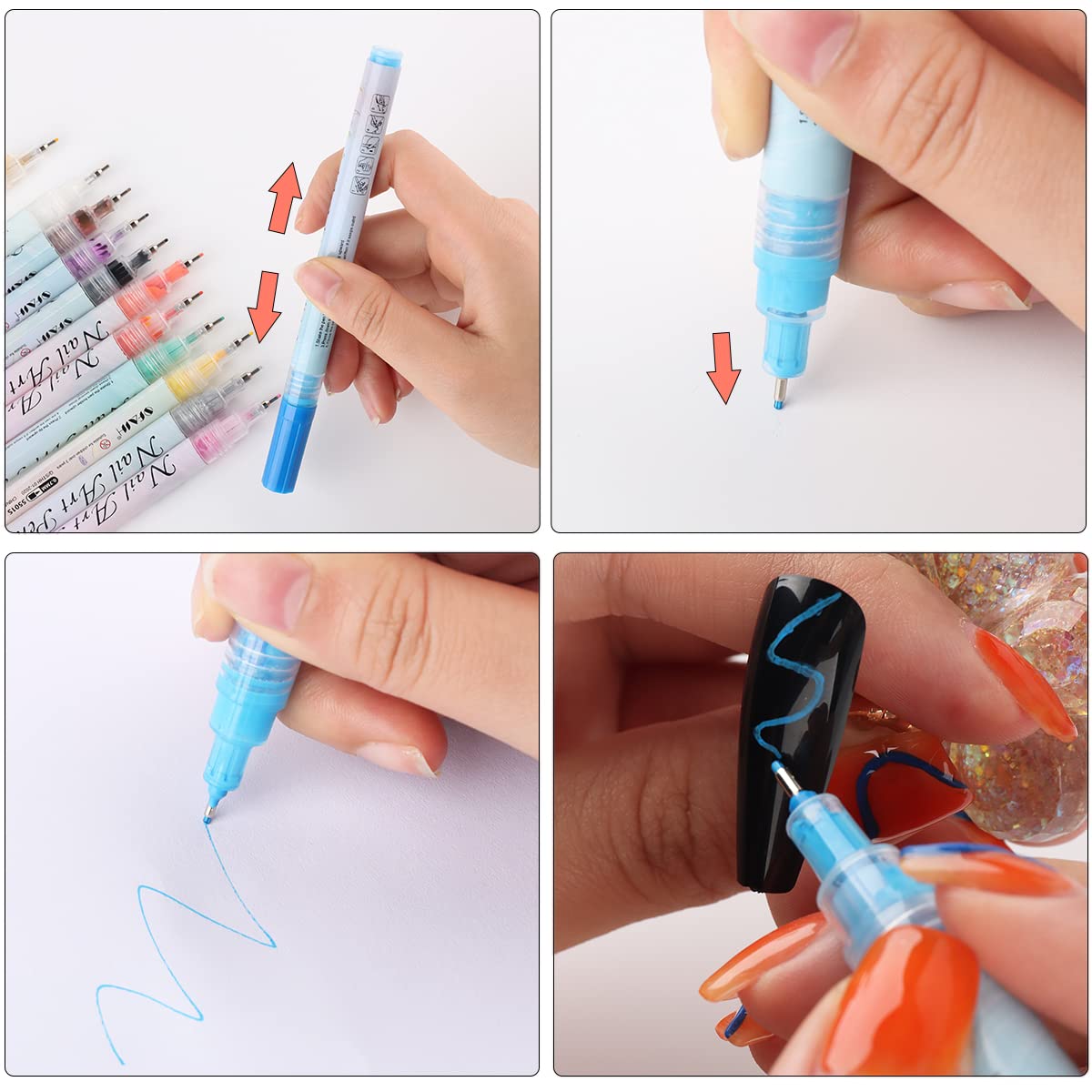 Fcozpjk Nail Art Graffiti Pen Set 12Pcs Waterproof Painting Marker Pen Black White Drawing Gel Liners Quick Dry Dotting Pen Nails Professional Material For Manicure