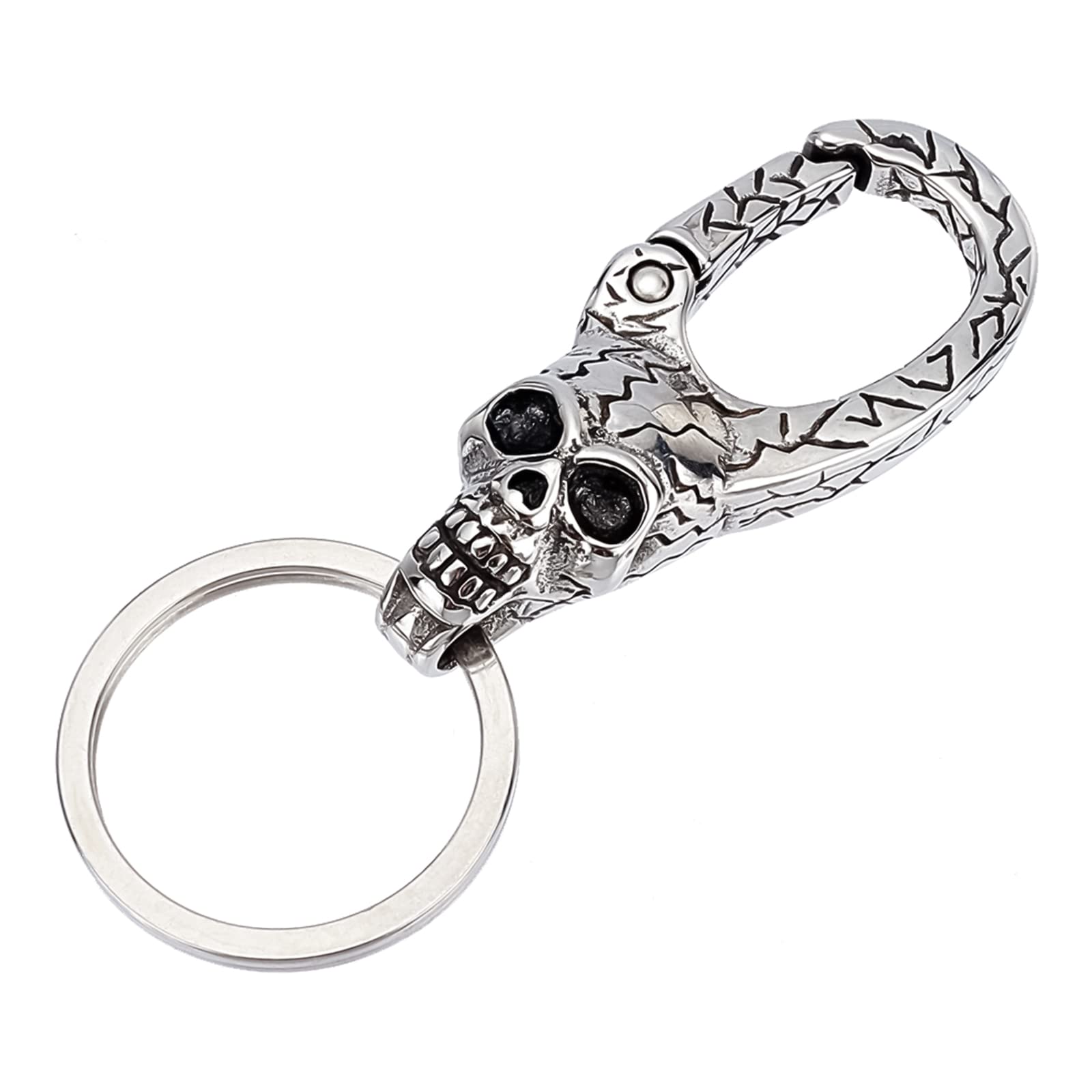 GORGECRAFT Stainless Steel Keychain Skull Head Shape Clasp Split Key Rings Antique Silver Key Clip Findings for Men Women Luggage Decoration Key Organizer Accessories Halloween Party Gift