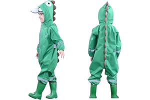 Toddler Rain Suit Baby Rain Suit with Hood Waterproof Coverall One Piece Rain Suit Kids(3-10 Years)