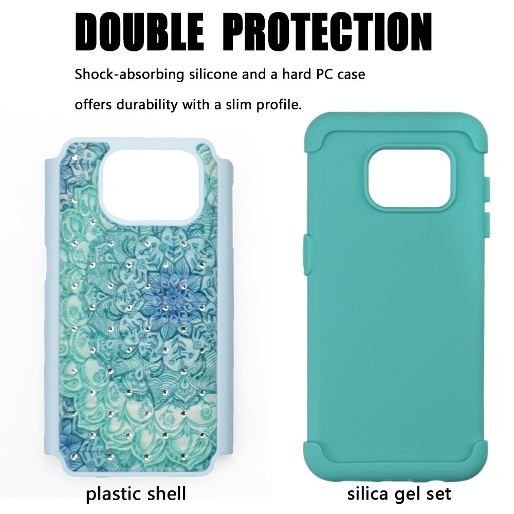 Galaxy S7 Edge Case, MagicSky [Shock Absorption] Studded Rhinestone Bling Hybrid Dual Layer Armor Defender Protective Case Cover for Samsung Galaxy S7 Edge (Flower)