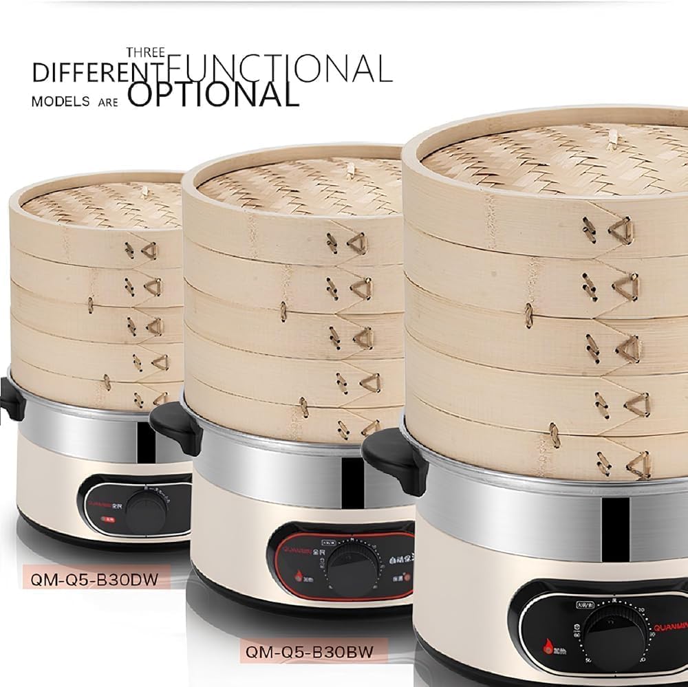1500W Electric Food Steamer | 2-Tier Bamboo Design | 60-Min Timer with Auto Shut-Off & Boil Dry Protection for Vegetable Cooking