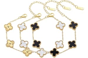 GEWK Cat Clover Lucky Bracelet for Women Men Girls Boys 18K Gold Plated Trendy Link Bracelet Adjustable Plated Lucky Jewelry Christmas Wedding Birthday Best Gifts Colourful