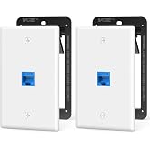 VCE UL Listed Ethernet Wall Plate CAT6 with Mounting Bracket, Blue 2-Pack | UL Listed for Safety, Bracket with Alignment Holes for Easy Installation, 1000Mbps Keystone Coupler, PoE Support
