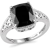 Black Tourmaline Ring in 925 Sterling Silver - October Birthstone Rings for Women - Engagement Promise Floral Statement Vintage Solitaire Tourmaline Jewelry Gifts for Womens