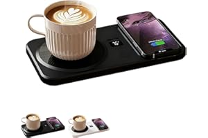 Coffee Mug Warmer and Phone Charger, 2 in 1 Wireless Charger Drink Heating Warmer Magnetic USB Wireless Charging, 3 Heat Sett