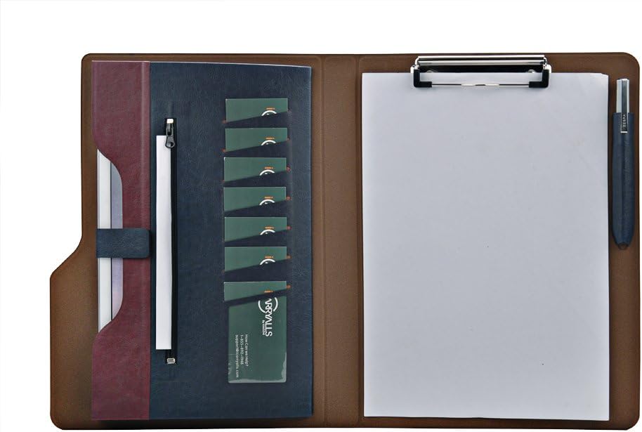 Ultra Slim PU Leather Folding Folio Cover Case with Clipboard for A4 Notepad, Blue+Red