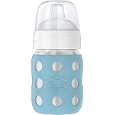 Lifefactory 8-Ounce Stainless-Steel Vacuum-Insulated Wide-Neck Baby Bottle with Sippy Nipple, Denim (LS2251WDE4)