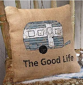 The Good Life - Camping / Traveling - French Flea Market Burlap Accent Throw Pillow - 8-in x 8-in