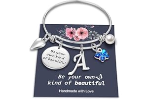 Yoosteel Butterfly Initial Bracelets for Teen Girls Women Gifts - Initial Charm Be Your Own Kind of Beautiful Inspirational Expandable Bangle Bracelets Gifts for Girls Women Jewelry