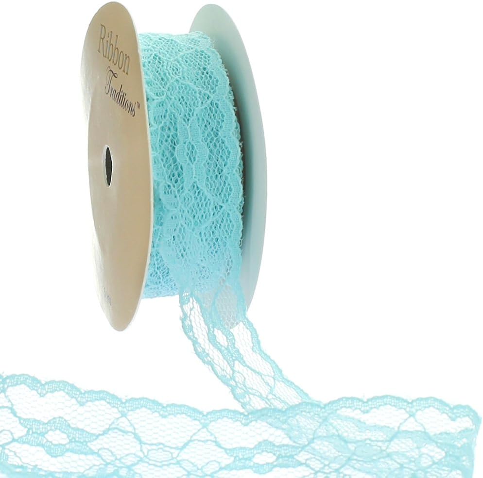 1" Vintage Scalloped Edge Lace Ribbon Trim Aqua 5 Yards