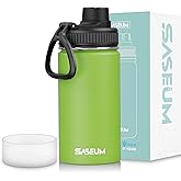 SASEUM Kids Sport Water Bottle 12oz Stainless Steel Double Wall Vacuum Thermal Mug with Leak Proof Spout Lids, Wide Mouth Metal Insulated Water Jug for Gym and Travel（Apple Green）