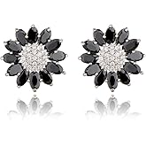 Crystal Flower Burst Stud Earirings - Big Sterling Silver CZ Cubic Zirconia Rhinestone Daisy Sunflower Floral Cluster Studs Bridal Wedding Party Prom Costume Jewelry for Bride Bridesmaids Women Birthstone Birthday Gift