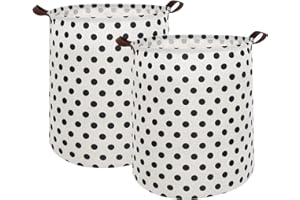 MAQIAO [2 Pack] Freestanding Laundry Basket, 63L Freestanding Waterproof Clothes Basket, Collapsible Round Bohemia Storage Organizer with Leather Handles for Dirty Clothes, Home Storage (Dots)