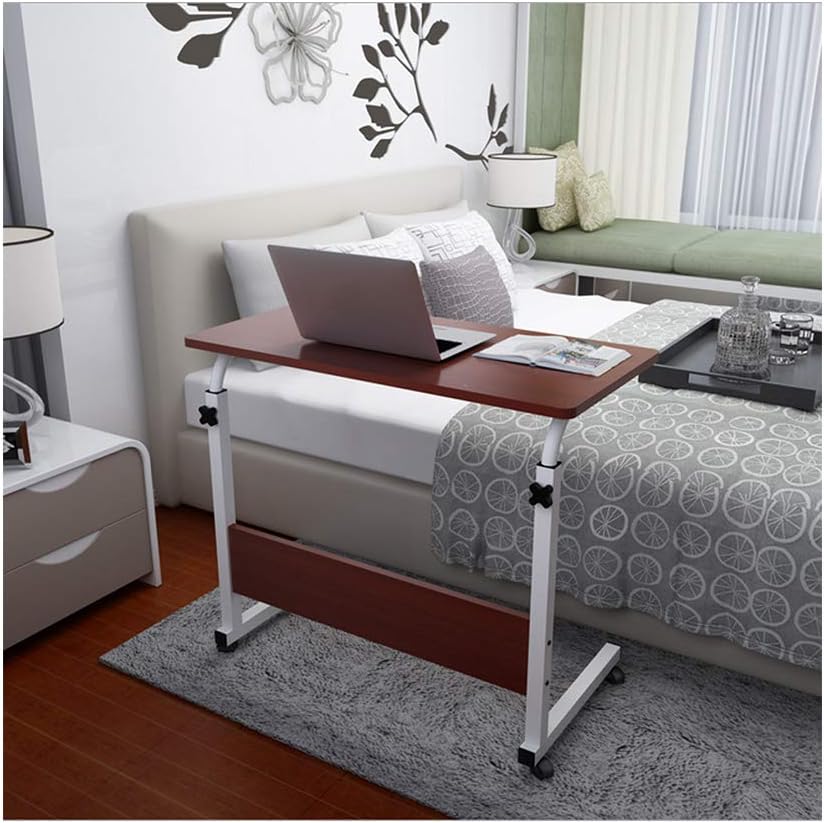 Mijaution Overbed Table - Liftable Adjustable Mobile Bedside Desk with Wheels - Medical or Household Table (Brown, 80cm*40cm(31.5"*15.7"))
