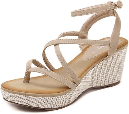 Amazon.com | DophinGirl Women's Chic Strappy Thong Wedge Sandals Classic Comfy Prime Shoes for 