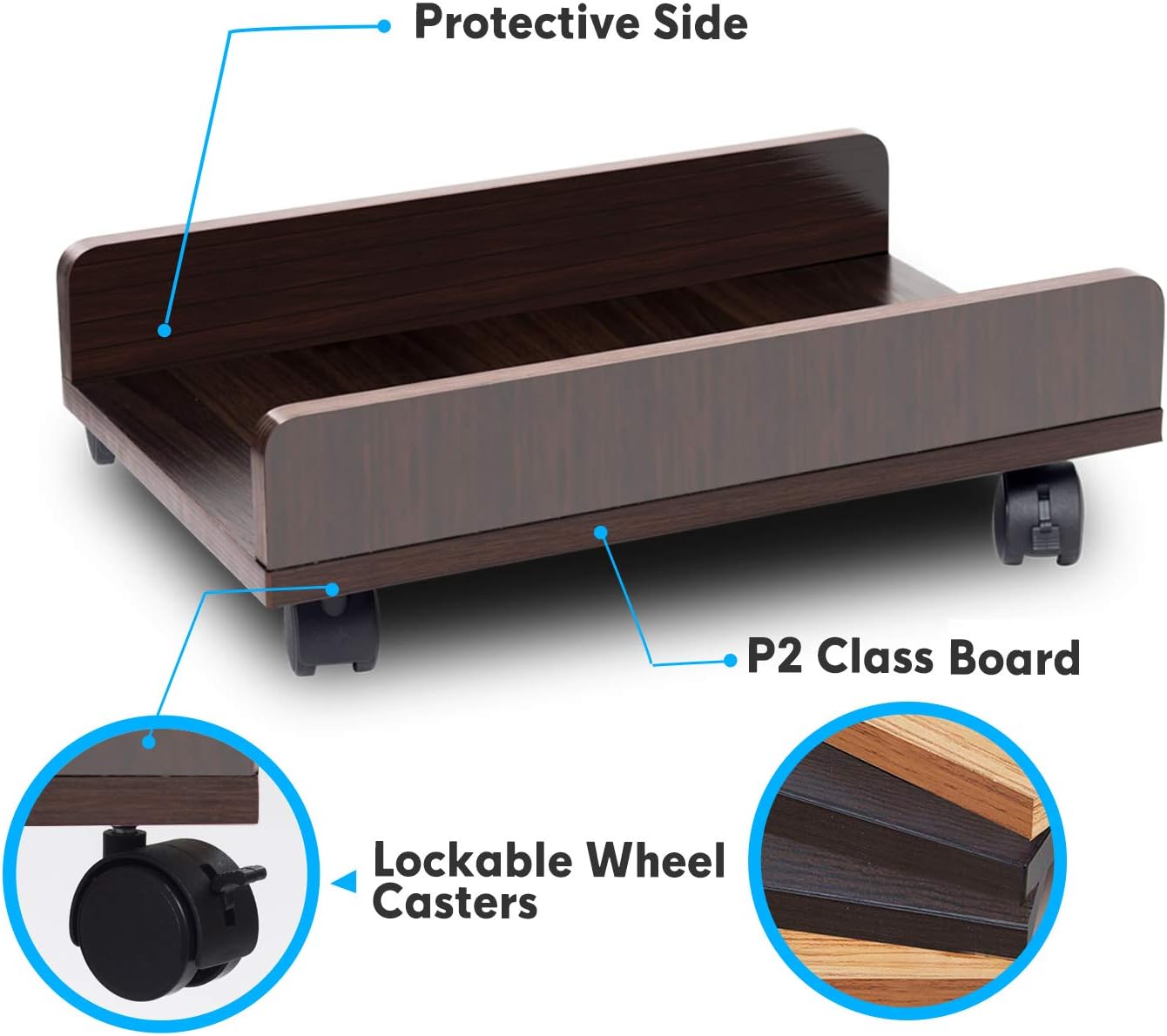 Bestier Computer Tower Stand CPU Stand Cart with Protective Sides CPU Holder with 4 Caster Wheels Under Desk (Brown) : Office Products