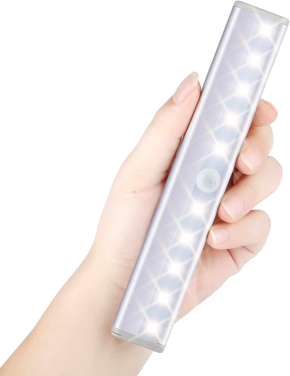 Tradinno Motion Sensor Light Bar, Sensor Battery Powered Stick on Light Magnetic Strip Cabinet Closet Kitchen Cupboard Tent Corridor Wardrobe Night Light (10 Warm White LED)