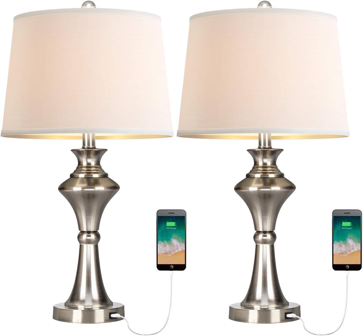 Oneach Modern USB Table Lamps Set of 2 for Living Room Bedroom Brushed