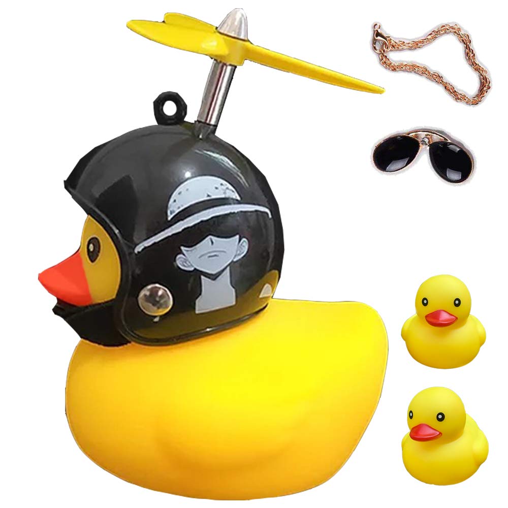 ACEDOAMARE Duck Bike Bell, Cute Rubber Yellow Duck Bicycle Accessories with LED Light Propeller Helmet Squeeze Horns for Cycling Motorcycle Car Handlebar Bicycle (Straw man)