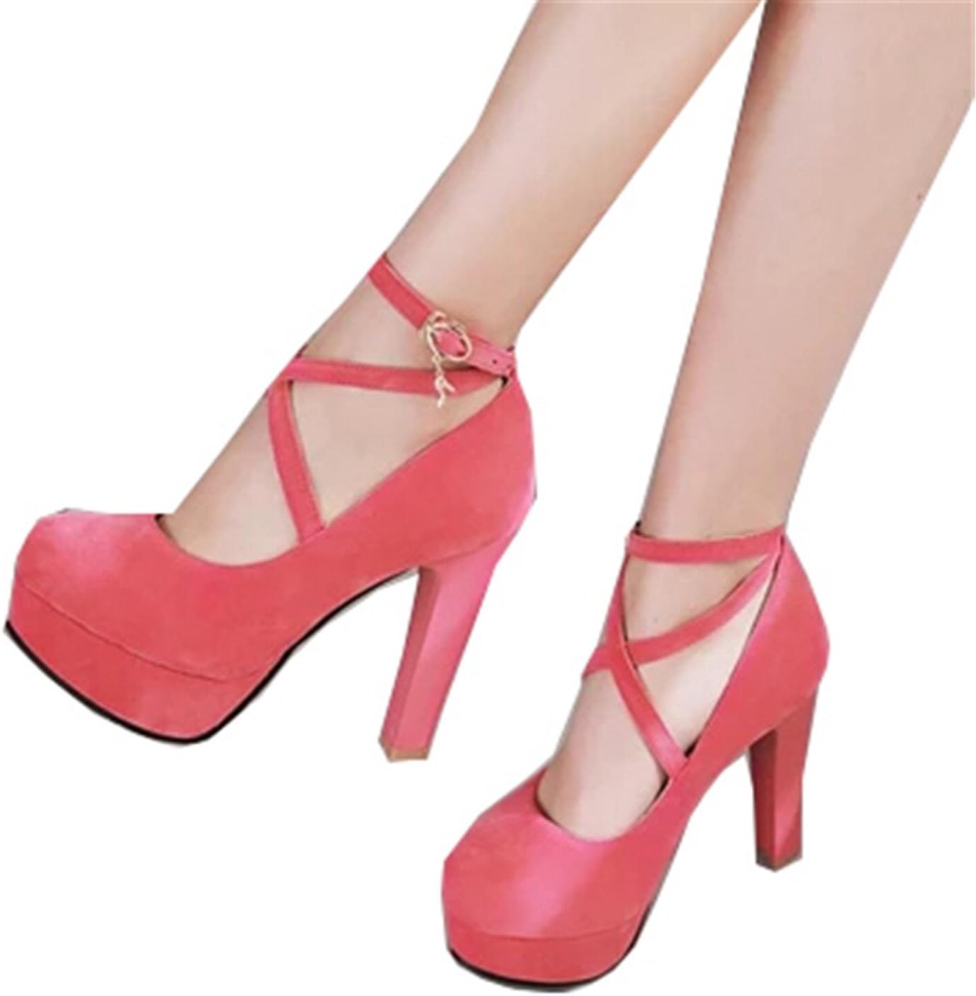 New Women's Shoes Waterproof high-Heeled Shoes Cross-Strapping Sense of Rough Sandals