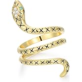 FYBIOD 925 Sterling Silver Snake Ring for Women with Moissanite-Adjustable Vintage Snake Ring Open Snake Statement Ring Size 7-9