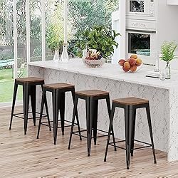 SHINEBOOM Barstools Set of 4 Black Metal Bar Stools