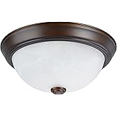 Aspen Creative 63013-2A Two-Light Flush Mount in Dark Bronze with White Alabaster Glass Shade 11 in Diameter