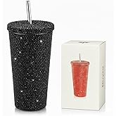 Buyso Studded Diamond Tumbler Bling Rhinestone Glitter Thermal with Lid Reusable Insulated Stainless Steel Bling Premium Vacuum Cup Aesthetic Water Bottle Gift (Black, 16.9 oz / 500 ml)