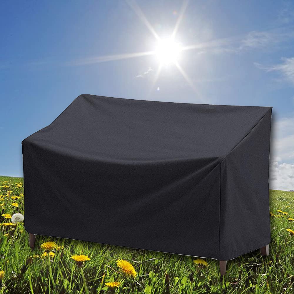 Garden Bench Seat Cover, Waterproof 2 Seater Outdoor Bench Protector, Heavy Duty Windproof Patio Furniture Cover, Anti-UV Tear Resistant 210D Oxford Fabric Rattan Protector (134x66x89/63cm) - Black