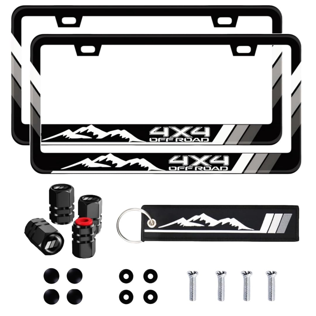 Photo 1 of 2 Pack Tri-Color 3 Colors Offroad Mountain Aluminum License Plate Frames Holder Compatible with Tacoma 4Runner Tundra Rav4 Highlander Sequoia (4X4 GW)