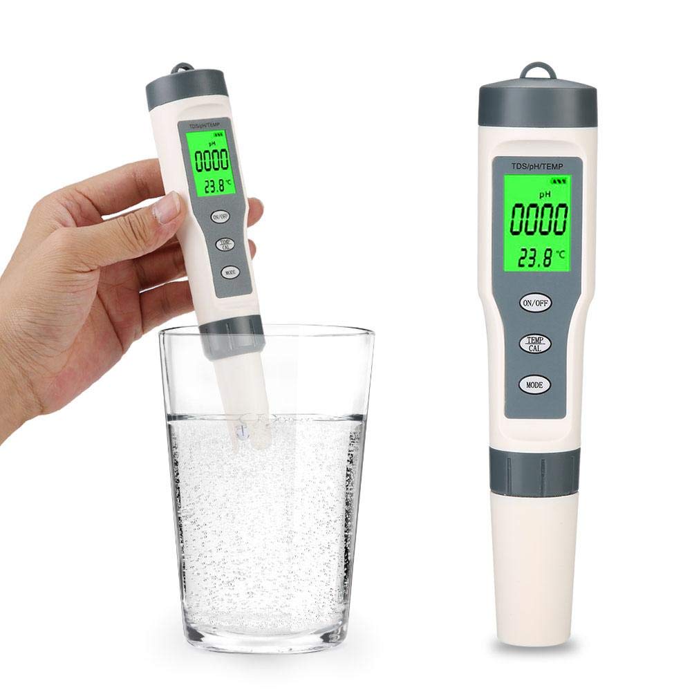 Cafopgrill TDS Meter, 3 in 1 Portable Digital TDS PH TEMP Meter Aquarium Pool Water Quality Testing Pen Water Purity Filter Accurate Monitor