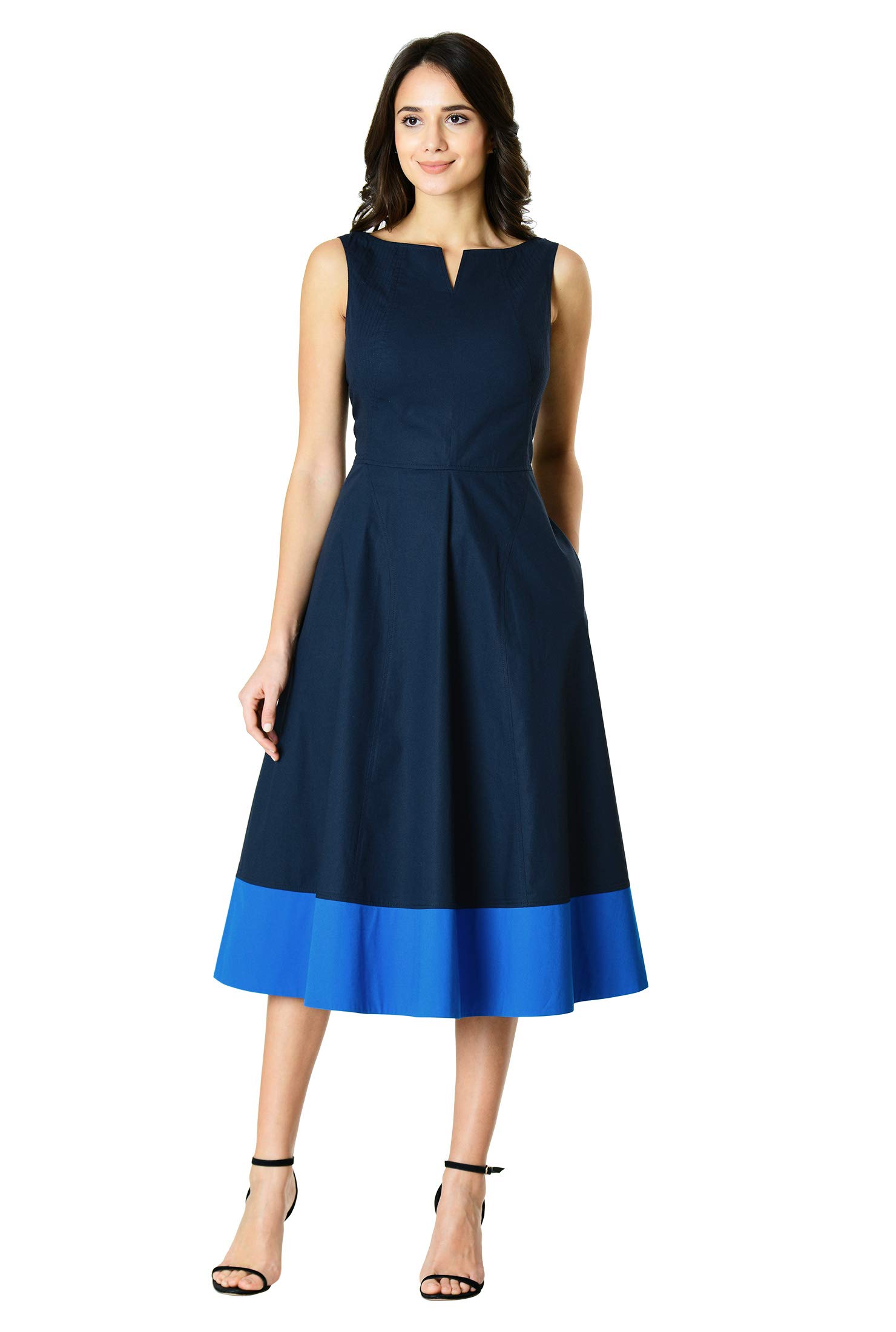 eShakti Women's Colorblock Cotton poplin midi Dress