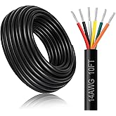 DEKIEVALE 14 Gauge 6 Conductor Electrical Wire, 10FT 14AWG Black PVC Stranded Tinned Copper 6 Wire Cable, 14/6 Cord Extension Cable for LED Lamp Lighting, Automotive Wiring, Speaker, Access Control