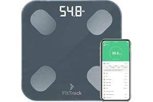 FitTrack Dara Smart BMI Digital Scale - Measure Weight and Body Fat - Most Accurate Bluetooth Glass Bathroom Scale (Black)