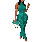 Remxi Women 2 Piece Outfits Sexy Sleeveless Sweatshirt Tassel Fringe Pants Sweatsuit Set Going Out Birthday Party Jumpsuit