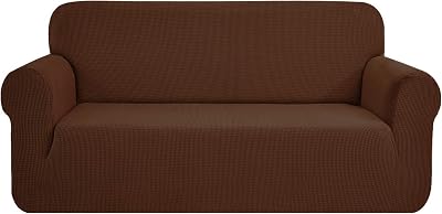 SAMSTEX 3 Seater Stretch Sofa Cover Brown 1-Piece Non Slip 4-Way Knit