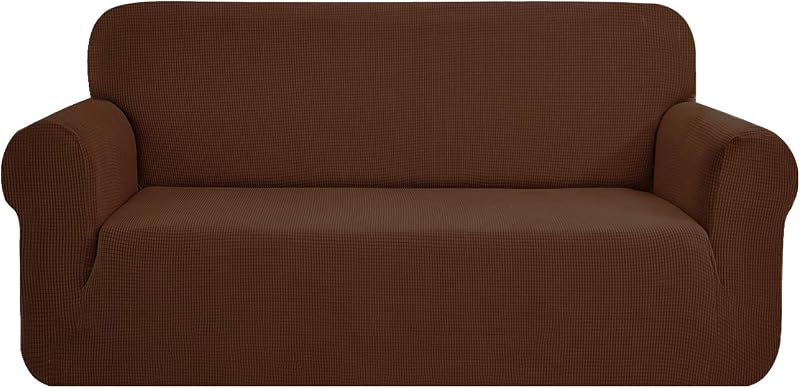 SAMSTEX 3 Seater Stretch Sofa Cover Brown 1-Piece Non Slip 4-Way Knit