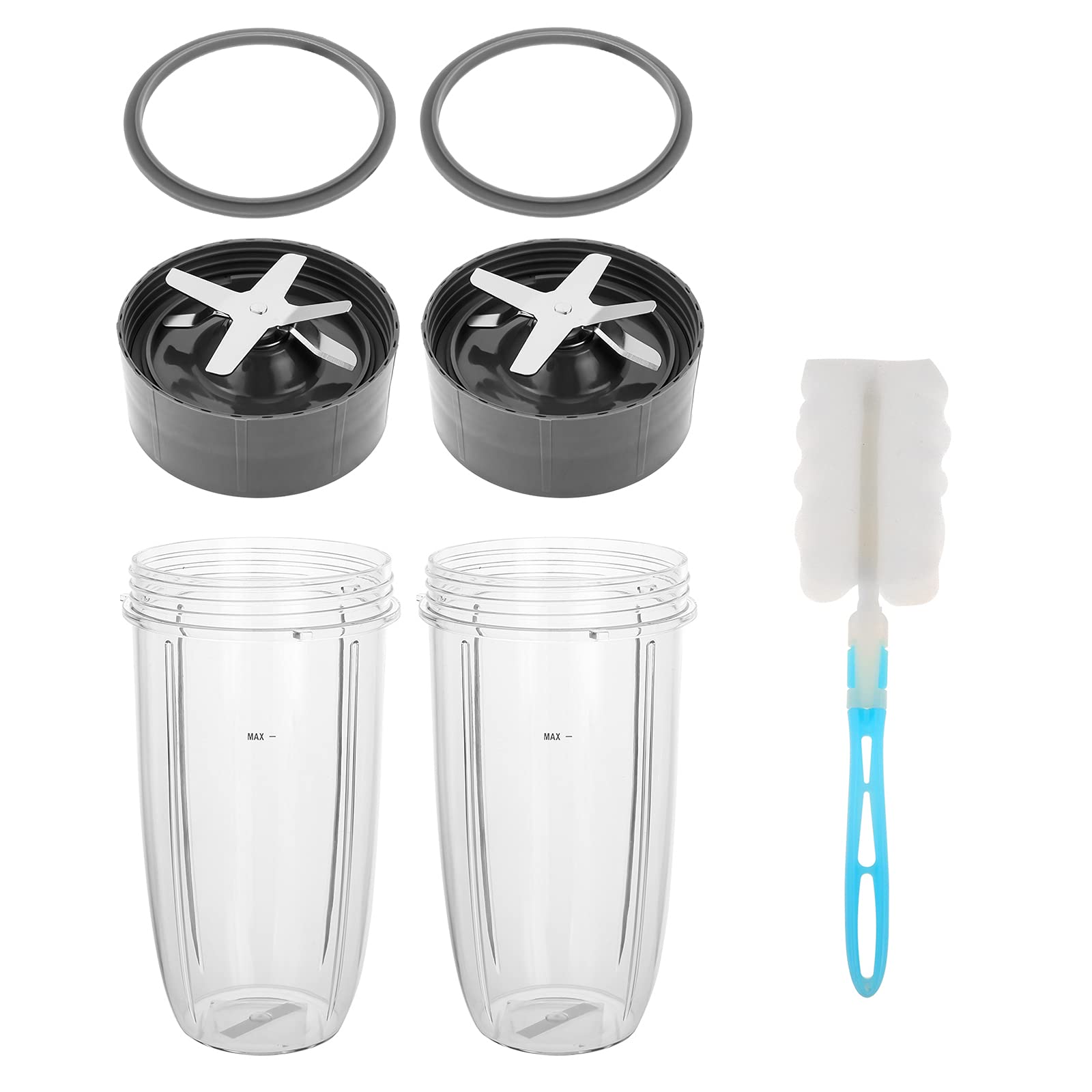 Blender 2Pcs 32oz Cup and 2Pcs Extractor Blade with 2 Rubber Gasket, Compatible with Nutribullet 600W/900W Blender Models (7 Packs)