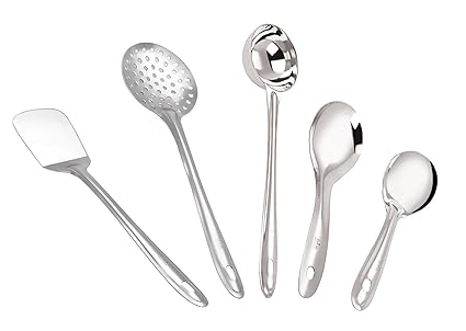 Petals Stainless Steel Cooking and Serving Spoon Set, 5-Pieces, Silver