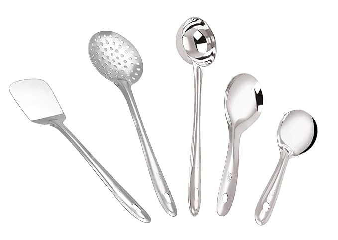 Petals - Pet014 Stainless Steel Cooking and Serving Spoon Set, 5-Pieces, Silver